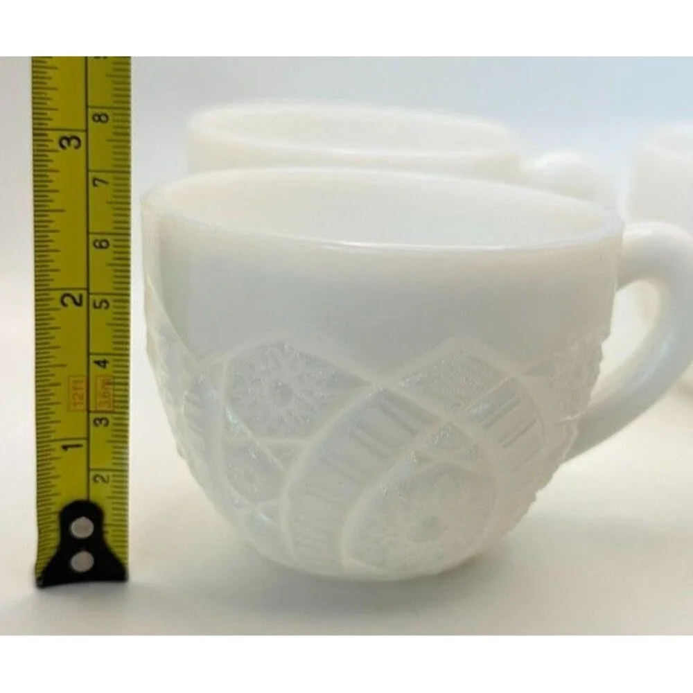 Set of 4 Vintage McKee Punch Cups White Pressed Concord Milk Glass Floral USA